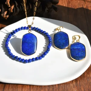 Fashion Jewelry Sets Natural Stone Bracelet Hoop Earrings Lapis Lazuli Fashion Pendant Necklace Trendy Jewelry Set Gifts