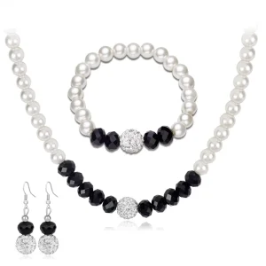 Fashion Jewelry Sets Pearl Chain Necklace Pearl Earrings Charm Rhinestone Bead Bracelet Sets for Women