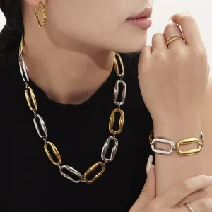 Fashion Jewelry Sets Punk Stainless Steel Jewelry Set 18k Gold Plated PVD Necklace and Bracelet Sets Jewelry for Women