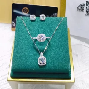 Fashion Jewelry Sets Shiny Stainless Steel Zircon Pendant Necklace Earrings and Rings Set Women Earrings Stud Set for Gift