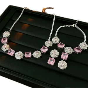 Fashion Jewelry Sets Silver Plated Brass Zircon Necklace Bracelet Earrings Ring Set Engagement Wedding Party Gift Unisex