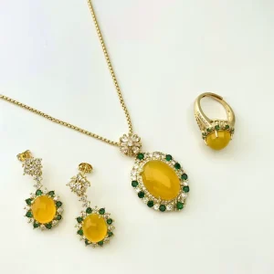 Fashion Jewelry Sets Zircon Necklace Gold Plated Earring Ring Jewelry Set for Women
