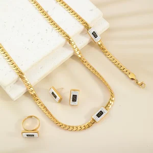 Fashion Jewelry Sets for Women Stainless Steel 18K Gold Plated Geometric Necklace Bangle Earrings Ring Elegant Fine Jewelry Sets