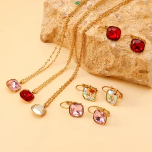 Fashion Jewelry Sets for Women Stainless Steel Crystal Earrings and Necklace Set