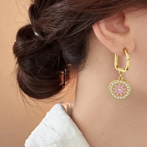 Fashion Jewelry Simple Earrings Stainless Steel Trendy Flower Gold Plated Hoop Earrings for Women