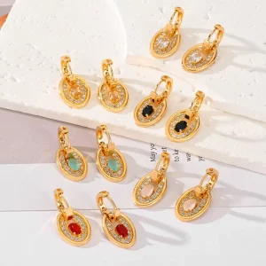 Fashion Jewelry Six-color Round Zircon Earrings Champagne Gold Plated Brass Earrings for Women