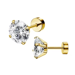 Fashion Jewelry Stainless Steel Arete Hypoallergenic CZ Stud Earrings Unisex Rose Gold Platinum Gold Plated