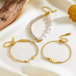 Fashion Jewelry Stainless Steel Beads Bracelets Gold Plated Pearl Bracelet for Women