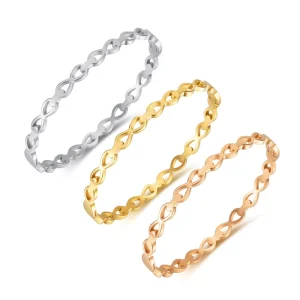 Fashion Jewelry Stainless Steel Hollow Gold Stackable Infinity Bangle Bracelet for Women