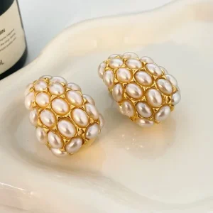 Fashion Jewelry Stainless Steel Hollow Out Water Droplets Shape Earring Inlaid Teardrop Pearl Earrings