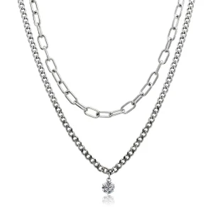 Fashion Jewelry Stainless Steel Small Round Zircon Pendant Necklace Gold Plated Chain Layered Necklaces Jewelry Women