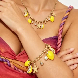 Fashion Jewelry Summer New Lemon Pendant Bracelet Casual Handmade Yellow Fruit Necklaces Jewelry Set for Women