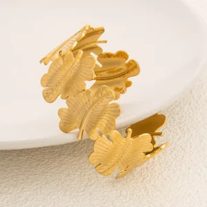 Fashion Jewelry Tarnish Bracelets for Women Free Waterproof 18K Gold PVD Plated Stainless Steel Flower Leaf Bangle
