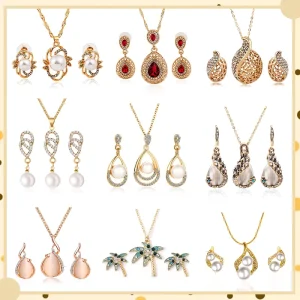 Fashion Jewelry Temperament Diamond encrusted Zircon Necklace Earrings Ring Combination Bridal Banquet Jewelry Set