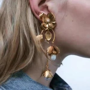 Fashion Jewelry Temperament Multi-Layer Flower Dangle Earrings 18k Gold Custom Fashion Women Gold Leaf Earrings