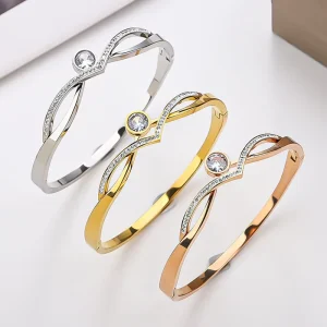 Fashion Jewelry Titanium Steel Bracelet 18K Gold plated Crystal Hollow Crown Design Bangle for Women Bracelets Femme