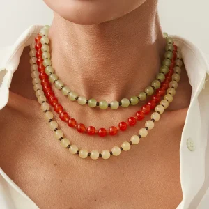 Fashion Jewelry Transparent Glass Bead Collarbone Chain Simple Round Beaded Layered Necklaces Accessories for Women