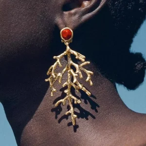 Fashion Jewelry Trendy Alloy Coral Earrings Luxury Popular Metal Gold Long Drop Earrings for Women