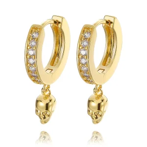 Fashion Jewelry Trendy Brass Earrings Stylish Charm Skull Pendant Earrings 18K Gold Plated High-end Design