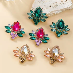 Fashion Jewelry Trendy Colored Diamond Flower Earring for Women Exaggerated Alloy Glass Diamond Rhinestone Earrings