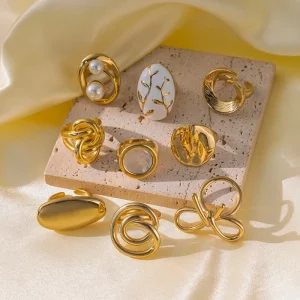 Fashion Jewelry Trendy Designer Stainless Steel With Pearl Rings for Women Stackable Finger Rings Gift