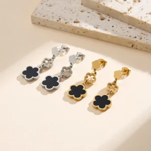 Fashion Jewelry Trendy Flower Earrings Gold Plated Stainless Steel for Women Party