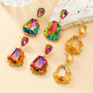Fashion Jewelry Trendy New Full Diamond Earrings for Women’s Fashionable Party Accessories Gemstone Glass Crystal Earrings