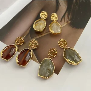 Fashion Jewelry Trendy Oil-droplet Petal Stud Earrings Retro Geometric Gradient