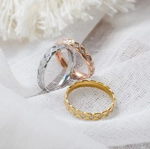 Fashion Jewelry Trendy Style Stainless Steel Gold Plated White Zircon Women Jewelry Rings