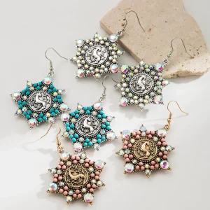 Fashion Jewelry Turquoise Earrings Vintage Exaggerated Diamond Irregular Pattern Pendant Ethnic Earrings for Women