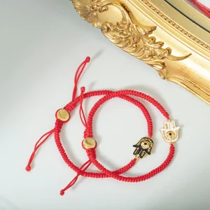 Fashion Jewelry Two Tone Hamsa Hand Evil Eye Red Braided Adjustable Cord Bracelet Lucky Protection Amulet Bracelets