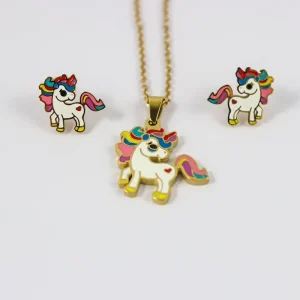 Fashion Jewelry Unique Horse Necklace Set Cartoon Stainless Steel Earrings Pendant Necklace Set for Kids and Children