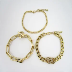 Fashion Jewelry Unisex Geometric Gold Plated Brass and Zinc Alloy Bead Bracelet Sets