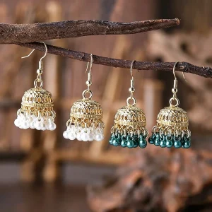 Fashion Jewelry Vintage Bohemian Gold Bell Tassel Indian Jhumka Earrings Jewelry