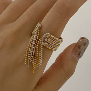 Fashion Jewelry Waterproof Stainless Steel Light Luxury Bead Tassel Women Rings
