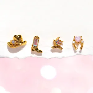 Fashion Jewelry Western Boots Cowboy Hat Earrings Set 18K Gold Brass Earrings Creative Five Pointed Star Love Zircon Earrings