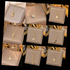 Fashion Jewelry Women Accessories Collier Dainty Gold Plated Stainless Steel Chain Heart Butterfly Brass Pendant Necklace