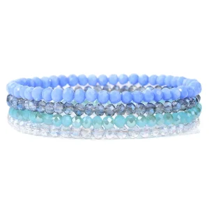 Fashion Jewelry Women Bracelet 4pcs set Faceted Colorful Glass Beaded Stretch Adjustable Bracelets