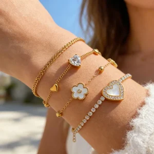 Fashion Jewelry Women Bracelet Flower Heart shaped 18k Gold Stainless Steel Gold Plating Bangle for Women