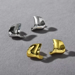 Fashion Jewelry Women Factory 18k Real Gold Plated Women Copper Earrings Left right Irregular Minimalist Stud Chunky Earrings
