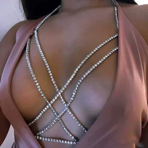 Fashion Jewelry Women Sexy Chest Chain Cross Rhinestone Chest Necklace Cross Body Chain