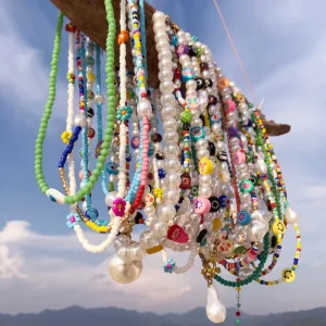 Fashion Jewelry Y2K Style Baroque Peal Colorful Rice Beads Charm Necklaces Glass Seed Beaded Healing Crystal Choker Necklace
