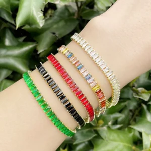 Fashion Jewelry Zircon Beaded Accessories Women’s Charm Tennis Bracelet Gold Plated Nickel Free