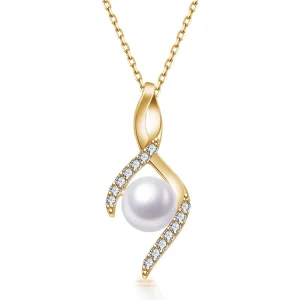 Fashion Jewelry Zircon Pearl Necklaces Stainless Steel Pearl Necklace 18k Gold Plated Women Necklace