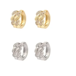 Fashion Jewelry huggies Earrings Latest Design 18k Gold Plated Jewelry Zircon Studded Hinged Hoop Earring Women