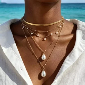Fashion Jewelry multi layer pearl necklace women’s Baroque layered necklace accessories 18k gold plated necklaces for women