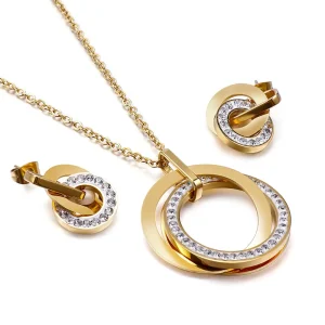 Fashion Jowellery Jewelry Set Stainless Steel Jewelry Sets Diamond Charm Earrings and Necklace Wedding Gift