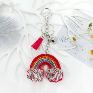 Fashion Key Bag Charm Rhinestone Crystal Rainbow Keychain Accessories for Bag