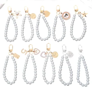 Fashion Key Chains Pearl Bag Keychain Beads Key Ring Pearl Key Chain Pearl Wristlet Keychain