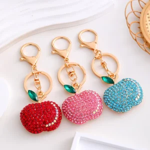 Fashion Keychain Accessories for Women Bling Crystal Rhinestone Charms for Handbags Sparkling Apple Keychains